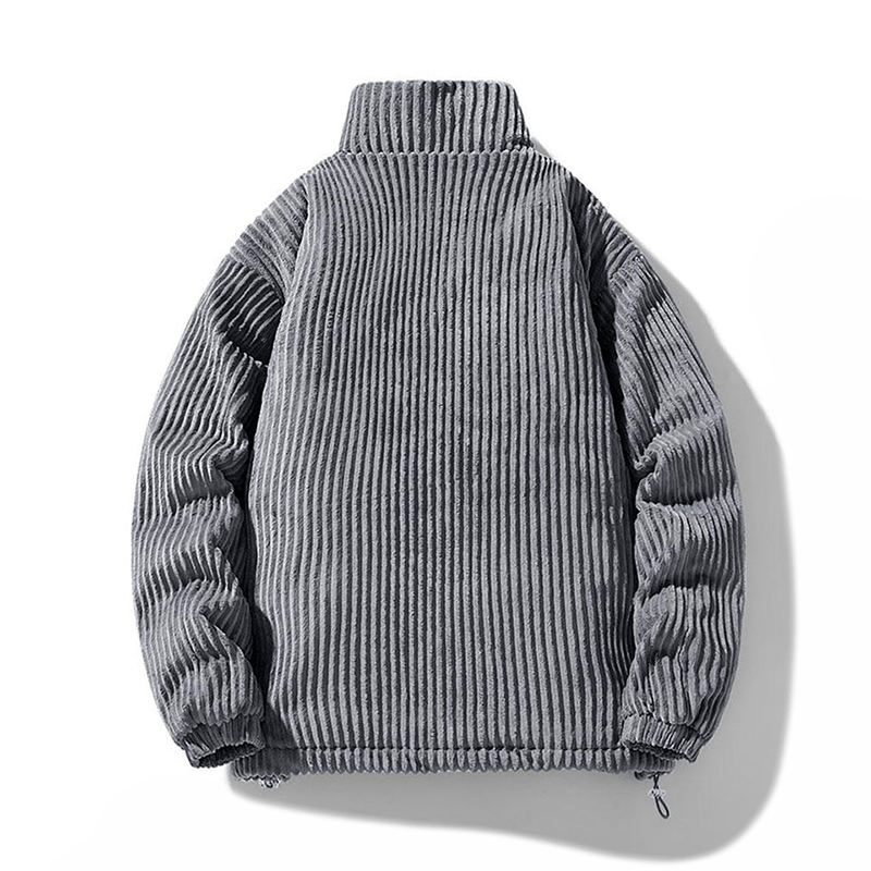 Ribbed padded jacket with high collar, zip front and zipped pockets