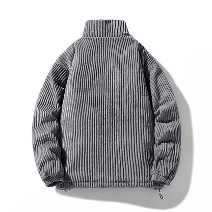 Ribbed padded jacket with high collar, zip front and zipped pockets