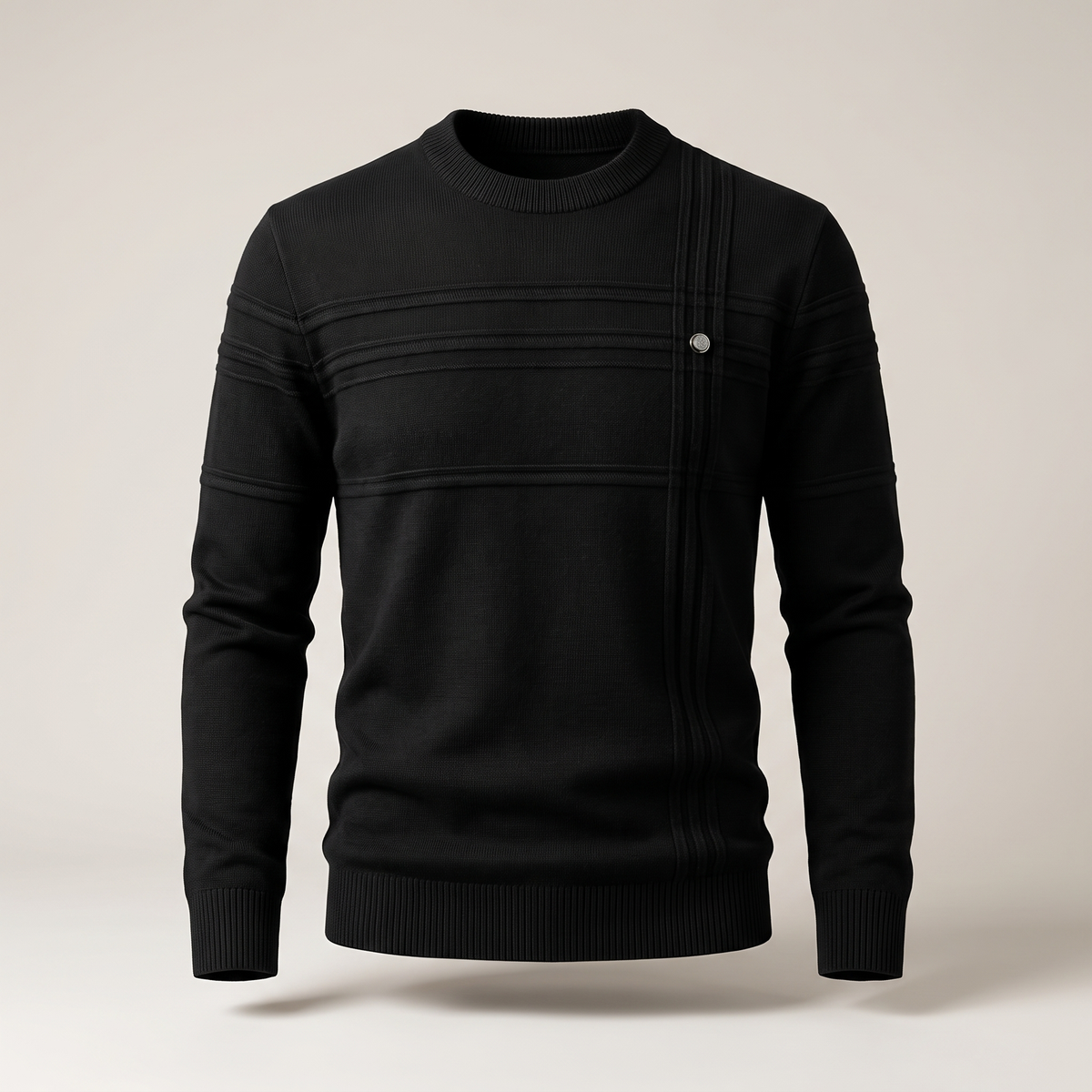 Men's crew neck knit sweater with ribbed horizontal and vertical detailing