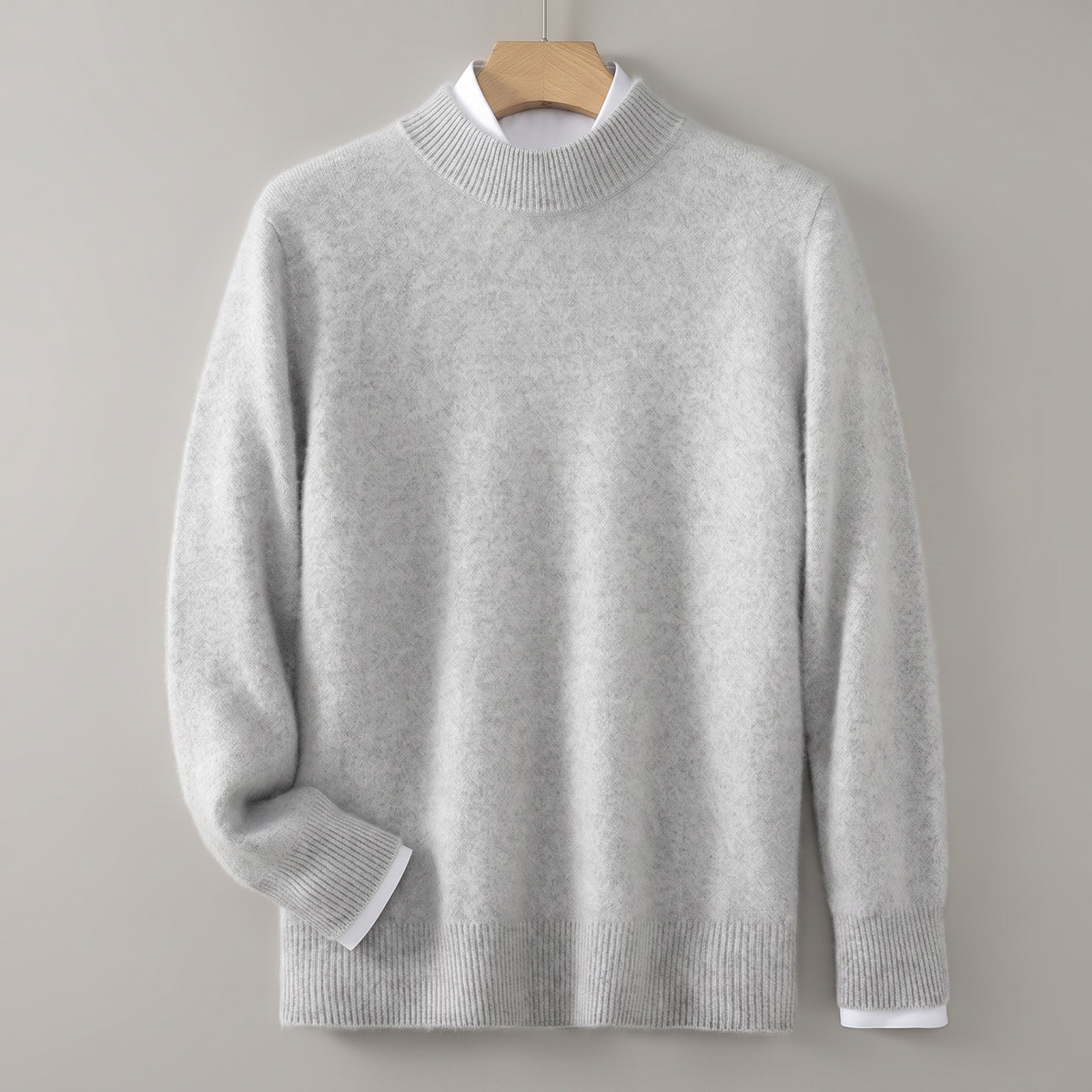 Unisex mock neck knit sweater with long sleeves and ribbed trims