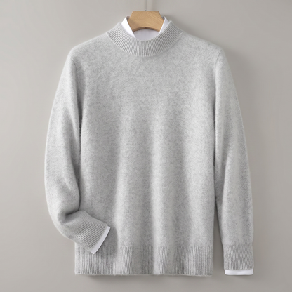 Unisex mock neck knit sweater with long sleeves and ribbed trims