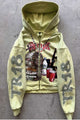 Yellow graffiti print zip hoodie