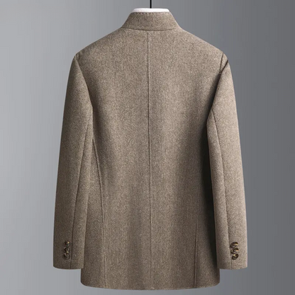 Men's stand collar button front winter coat with long sleeves