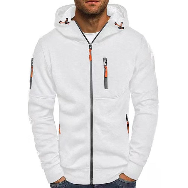 Men's hooded zip jacket with multiple zipped pockets