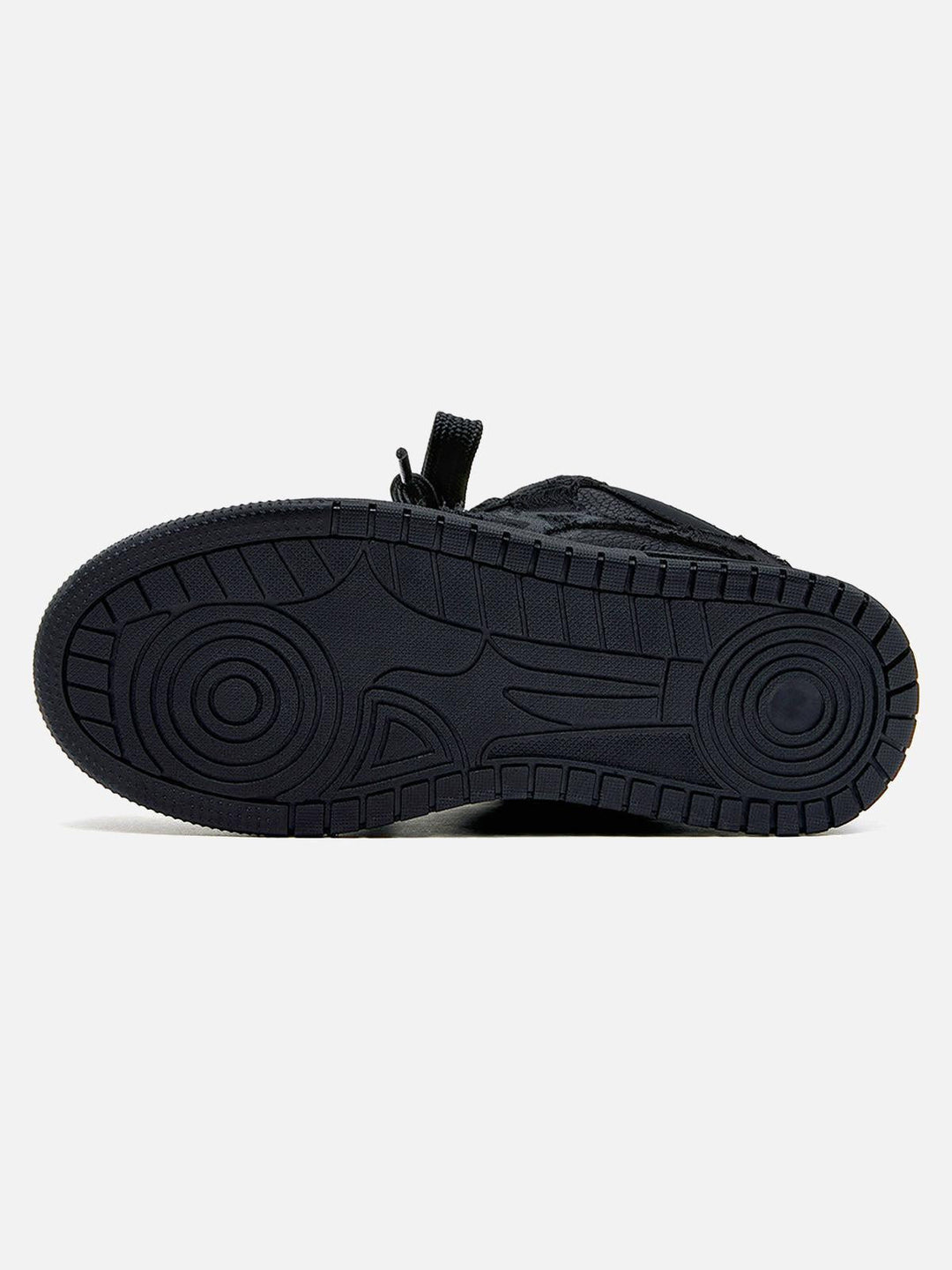 Black high-top sneakers with laces, camouflage side detail and rubber soles