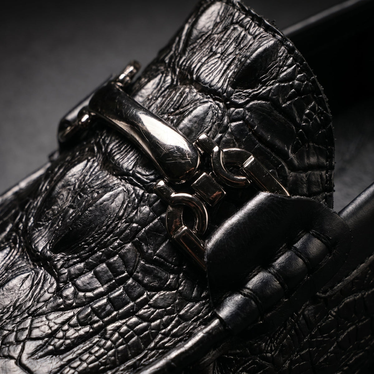 Croc embossed loafers with metal horsebit detail and flat soles