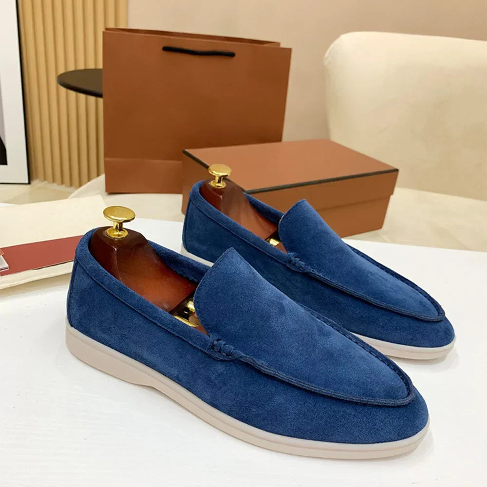 Men's low profile moc toe loafers with slip-on design and flat soles