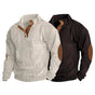 Men's ribbed button-neck jumper with contrasting elbow patches
