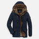 Men's padded hooded parka jacket with utility pockets and zip fastening