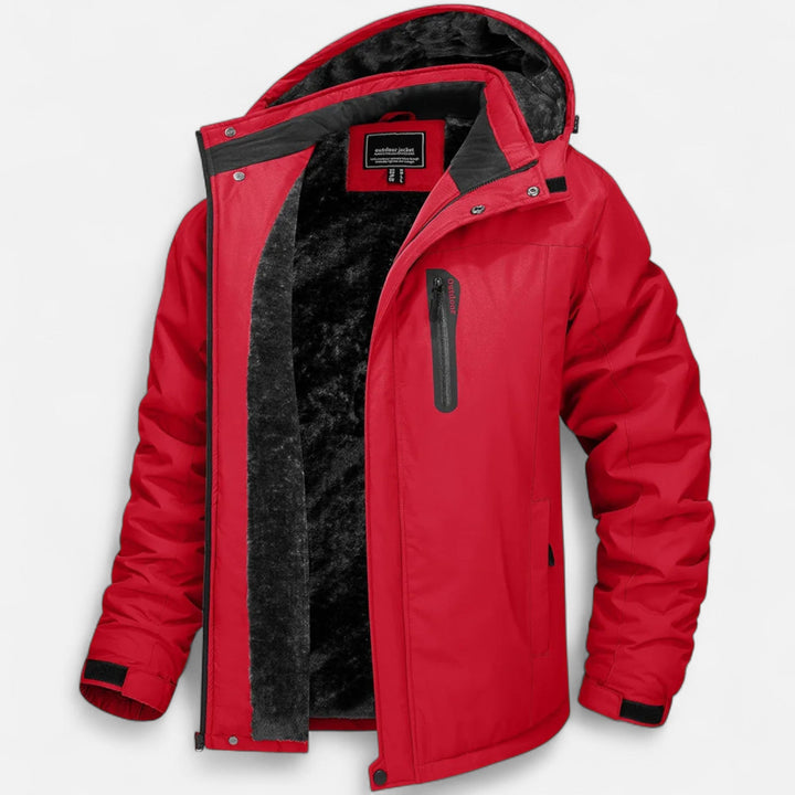 Men's waterproof winter parka with hood and fleece lining