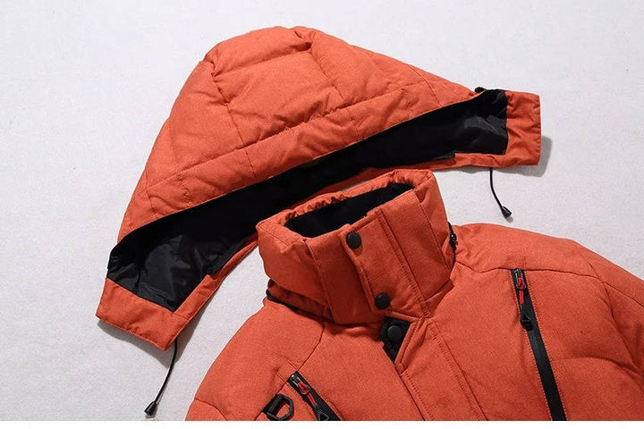 Men's quilted hooded winter parka with multiple zip pockets
