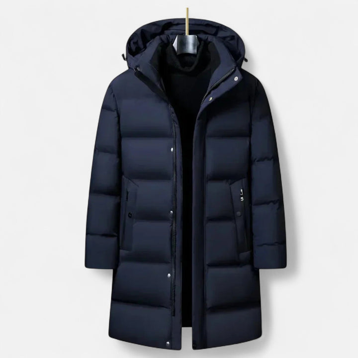 Men's hooded longline quilted puffer parka