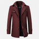 Men's mid-length coat with stand collar, double fastening and pockets