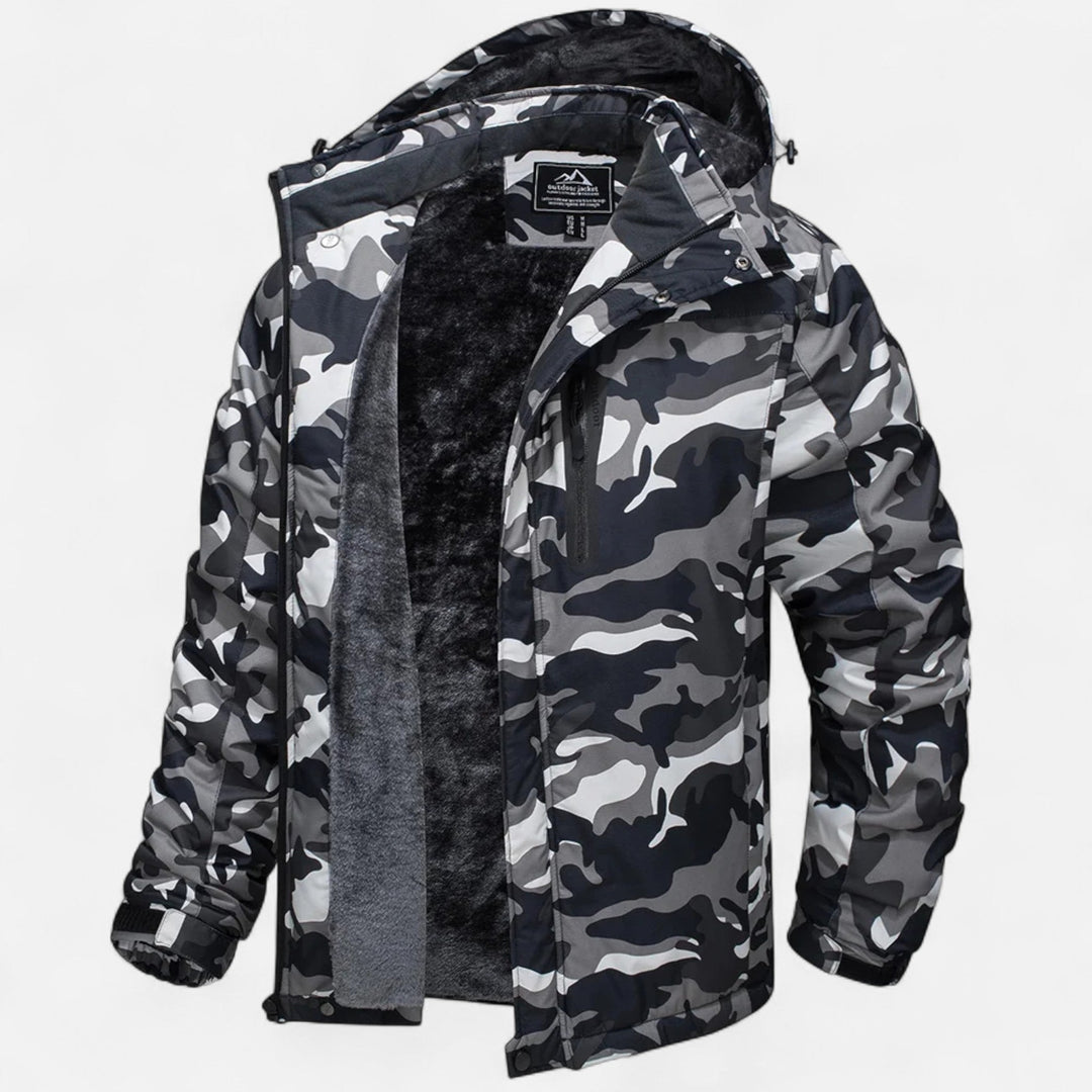 Men's waterproof winter parka with hood and fleece lining
