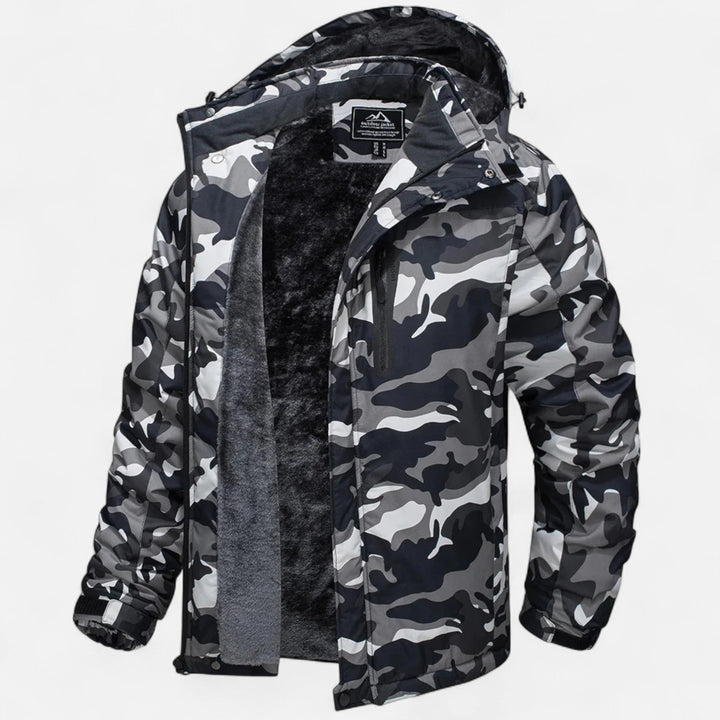 Men's waterproof winter parka with hood and fleece lining