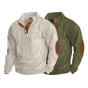 Men's ribbed button-neck jumper with contrasting elbow patches