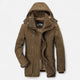 Men's padded hooded parka jacket with utility pockets and zip fastening