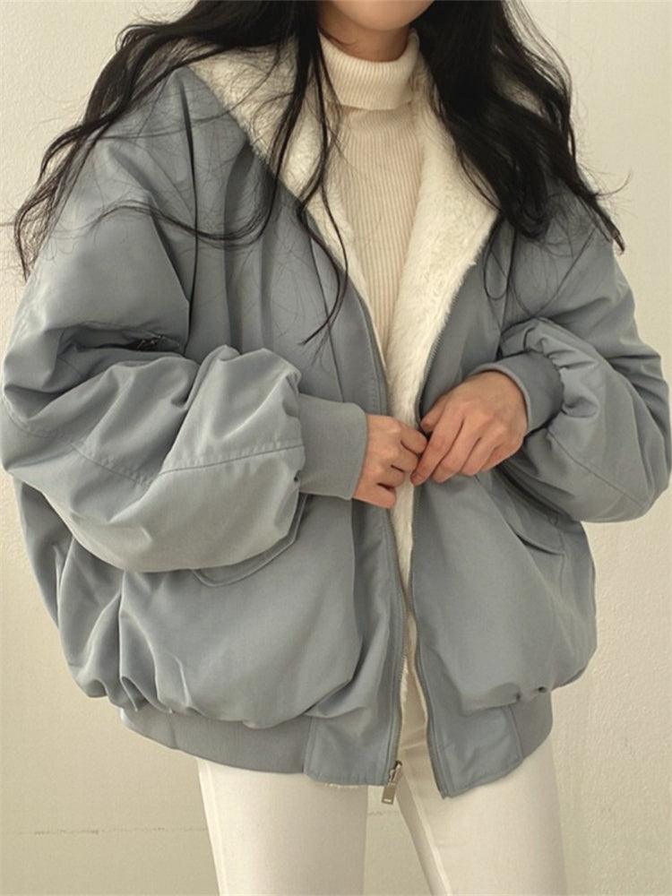 Reversible jacket with warm lining and long sleeves