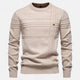Men's striped crew neck sweater with long sleeves and ribbed trims