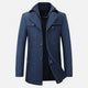 Men's mid-length coat with stand collar, double fastening and pockets