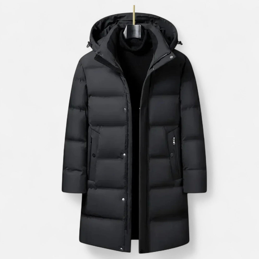 Men's hooded longline quilted puffer parka