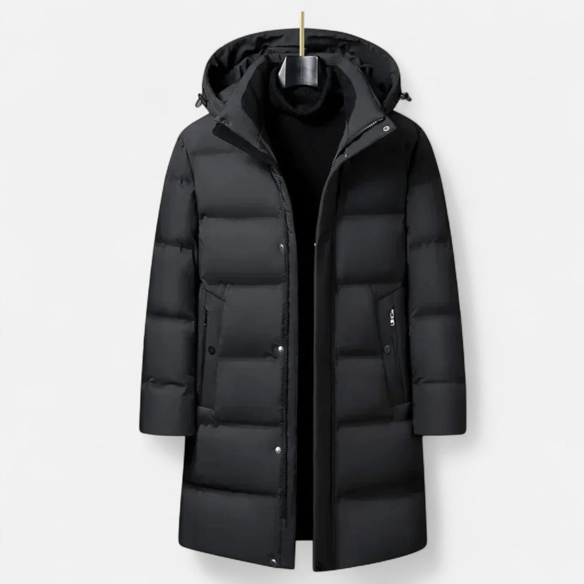 Men's hooded longline quilted puffer parka