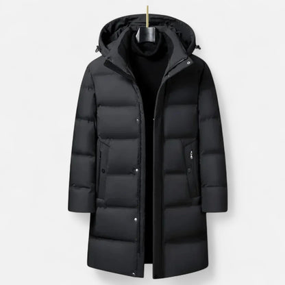 Men's hooded longline quilted puffer parka