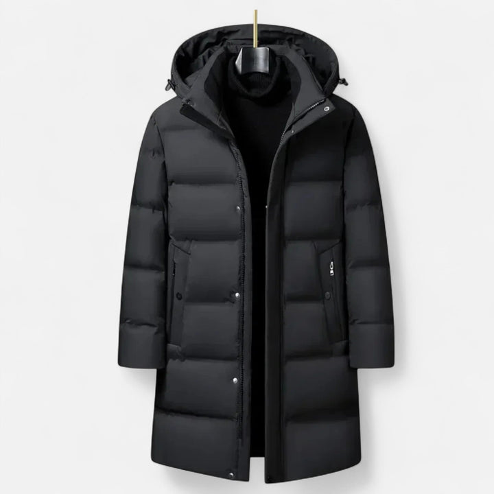 Men's hooded longline quilted puffer parka