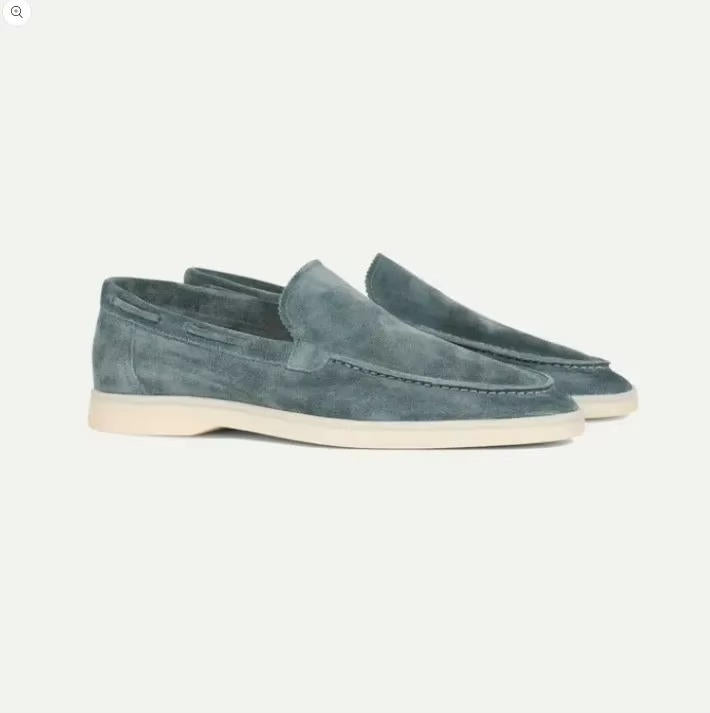 Men's suede-style yacht loafers with light soles