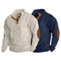 Men's ribbed button-neck jumper with contrasting elbow patches