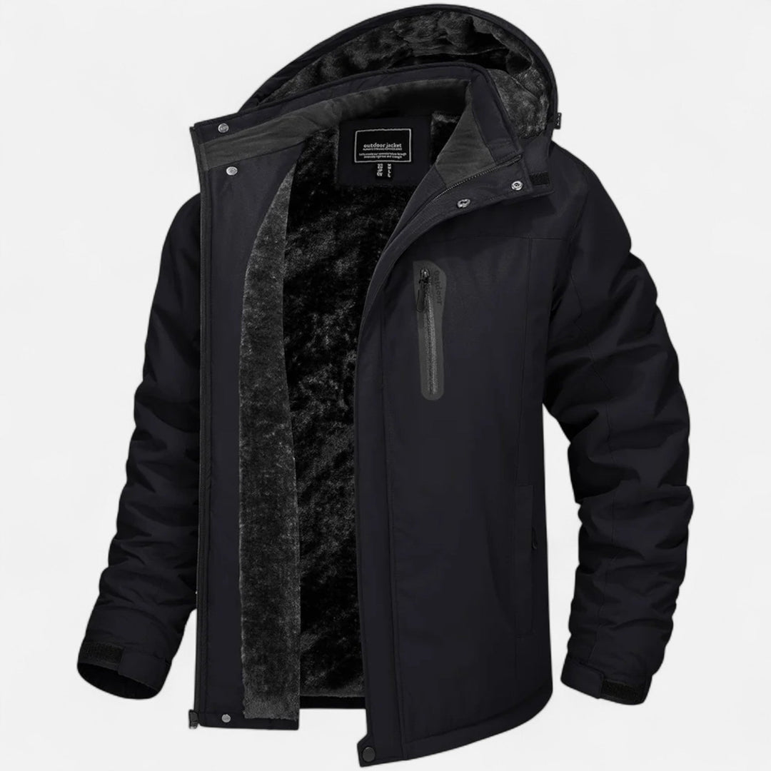 Men's waterproof winter parka with hood and fleece lining
