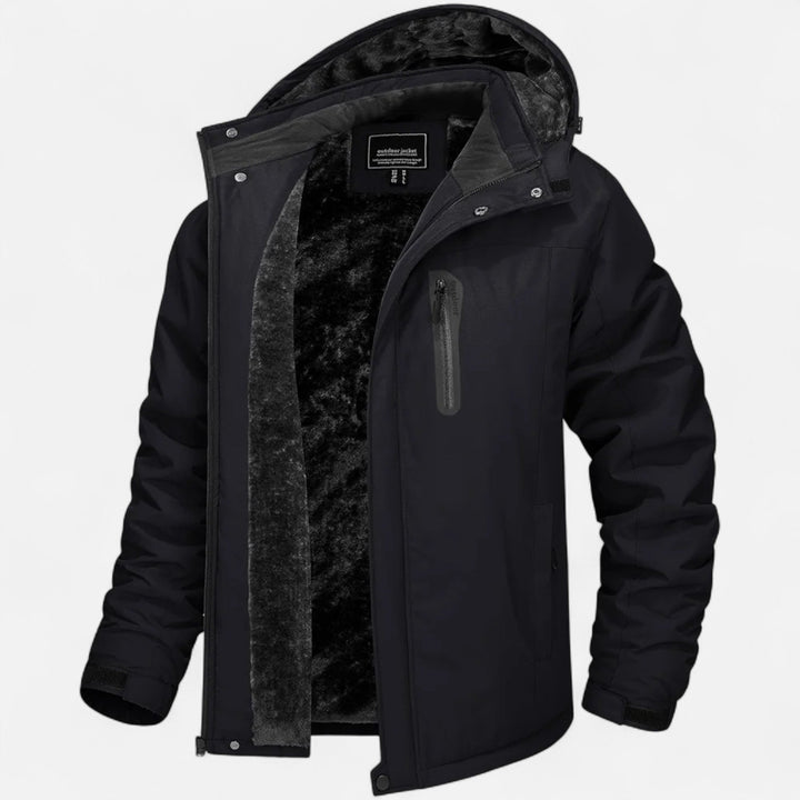 Men's waterproof winter parka with hood and fleece lining