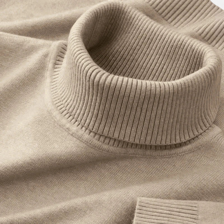 Men's ribbed turtleneck sweater with long sleeves and ribbed trims