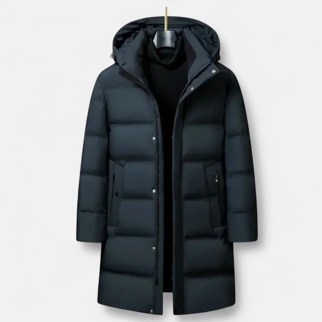 Men's hooded longline quilted puffer parka
