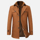 Men's mid-length coat with stand collar, double fastening and pockets