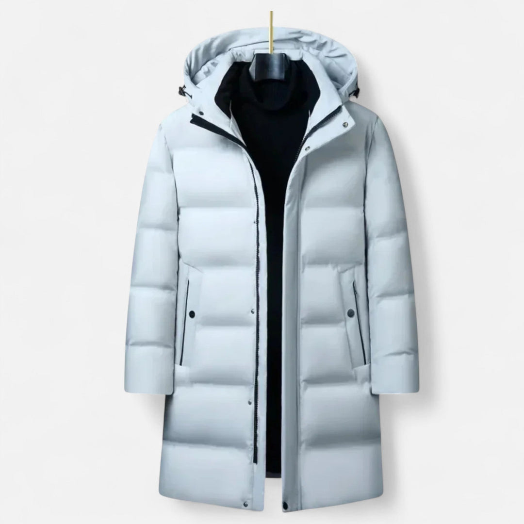 Men's hooded longline quilted puffer parka