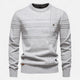 Men's striped crew neck sweater with long sleeves and ribbed trims