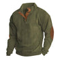 Men's ribbed button-neck jumper with contrasting elbow patches