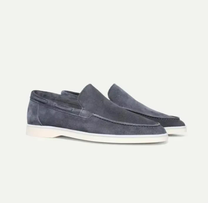 Men's suede-style yacht loafers with light soles