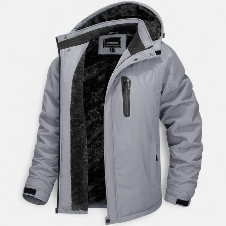 Men's waterproof winter parka with hood and fleece lining