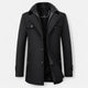 Men's mid-length coat with stand collar, double fastening and pockets