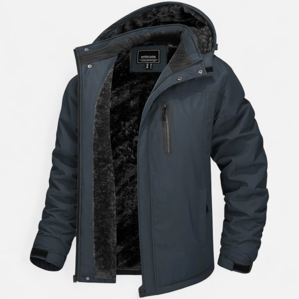 Men's waterproof winter parka with hood and fleece lining