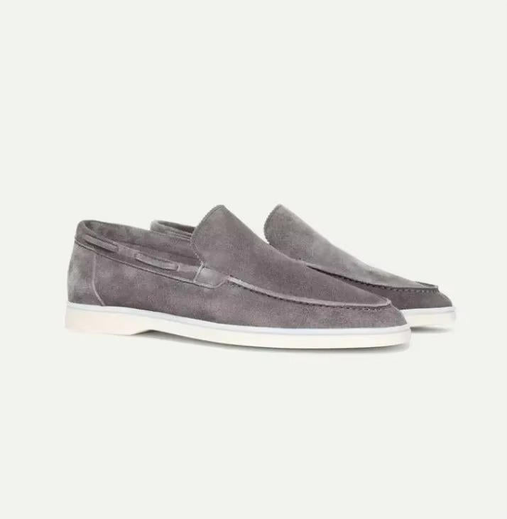 Men's suede-style yacht loafers with light soles