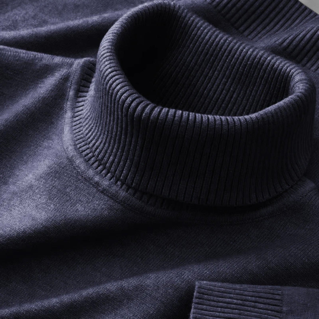Men's ribbed turtleneck sweater with long sleeves and ribbed trims