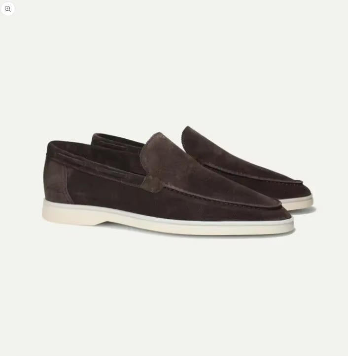 Men's suede-style yacht loafers with light soles