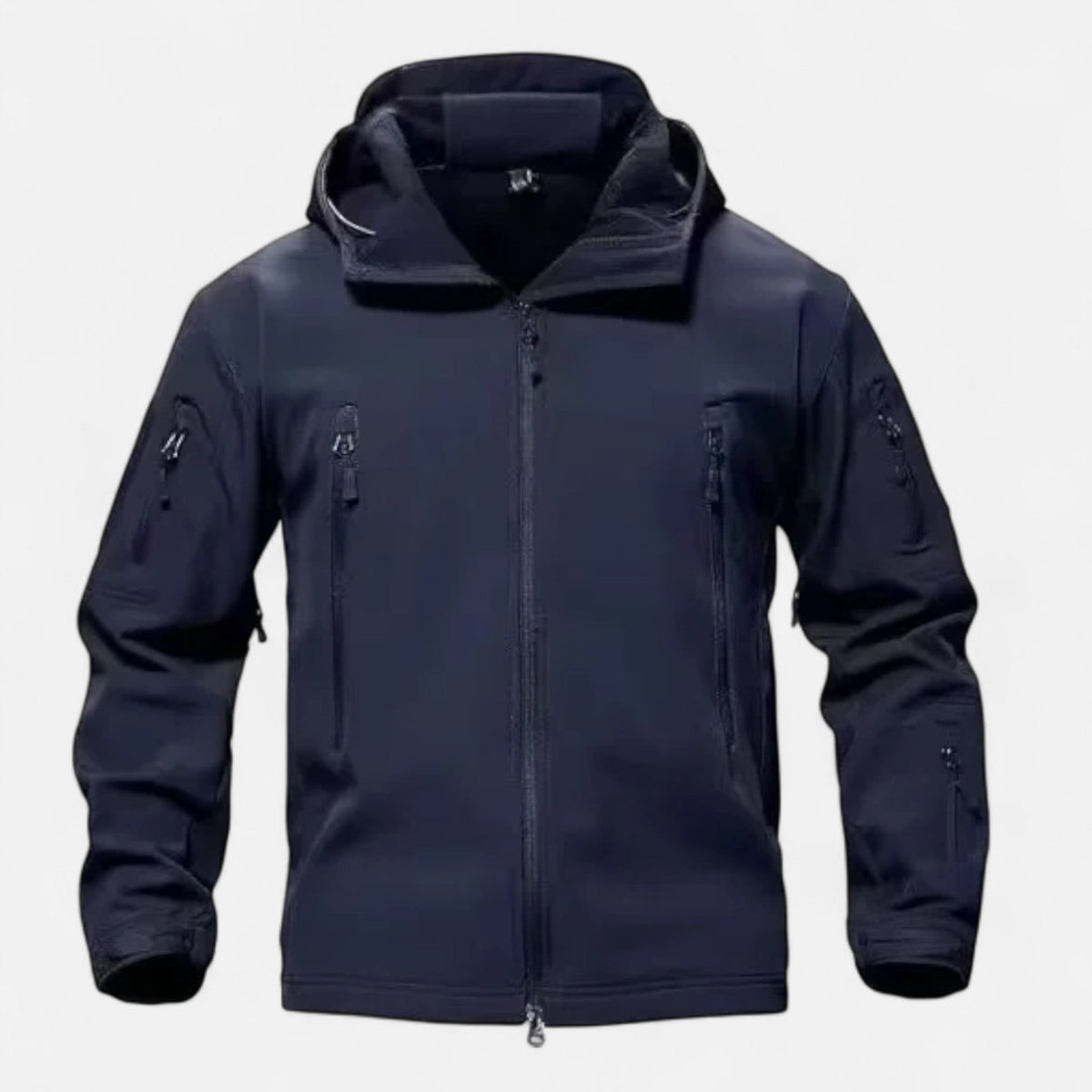 Men's hooded softshell jacket with long sleeves, zipped pockets and full zip front