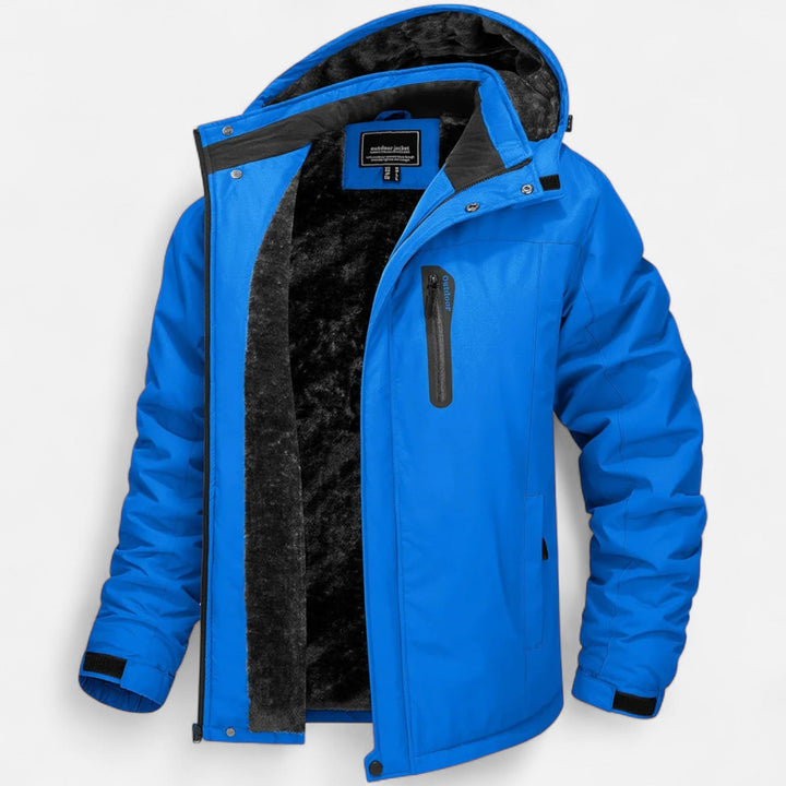 Men's waterproof winter parka with hood and fleece lining