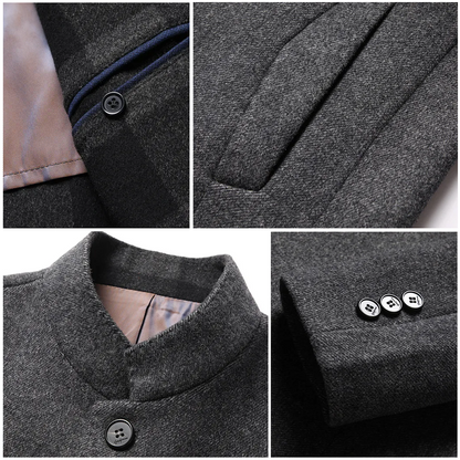 Men's stand collar button front winter coat with long sleeves