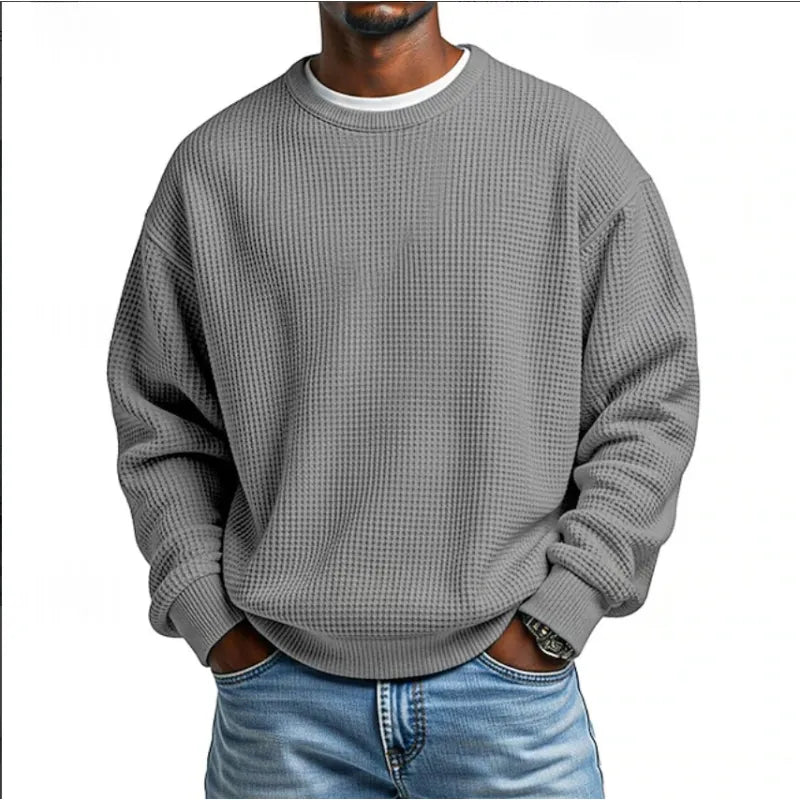 Men's textured crew neck sweatshirt with long sleeves and ribbed trims