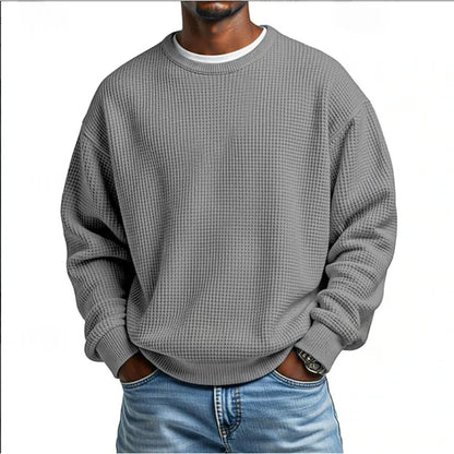 Men's textured crew neck sweatshirt with long sleeves and ribbed trims